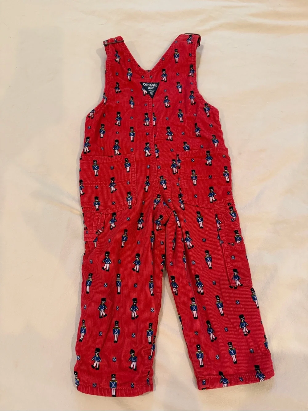 OshKosh B'gosh Red Corduroy Overalls with Toy Soldier Motif